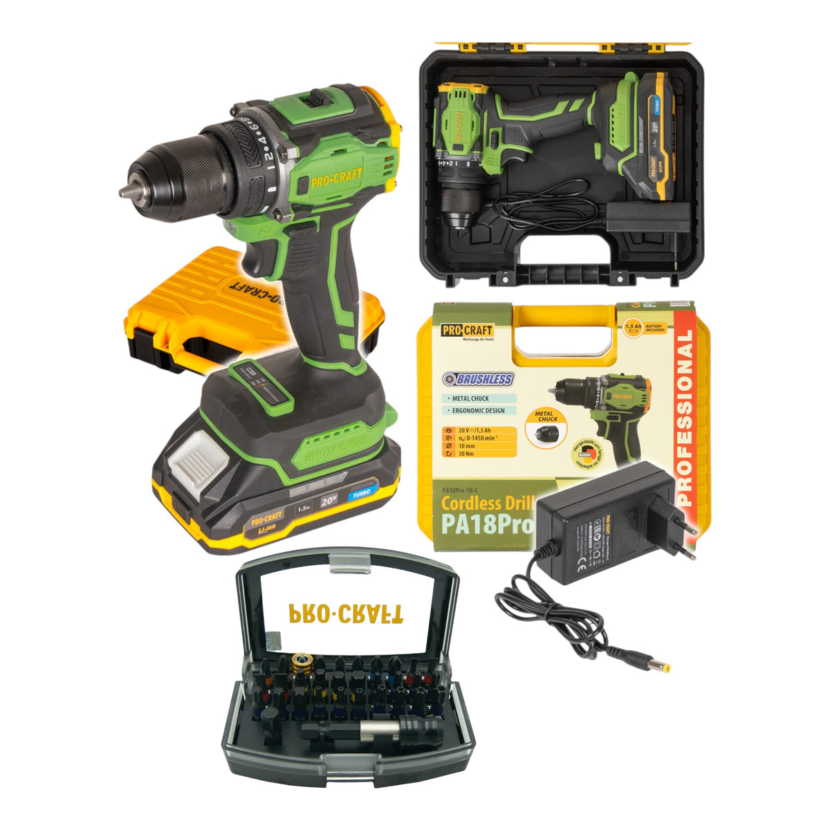 Procraft PA18Pro visseuse sans fil 20 V 30 Nm Brushless + 1x batterie 1,5 Ah + chargeur + coffret