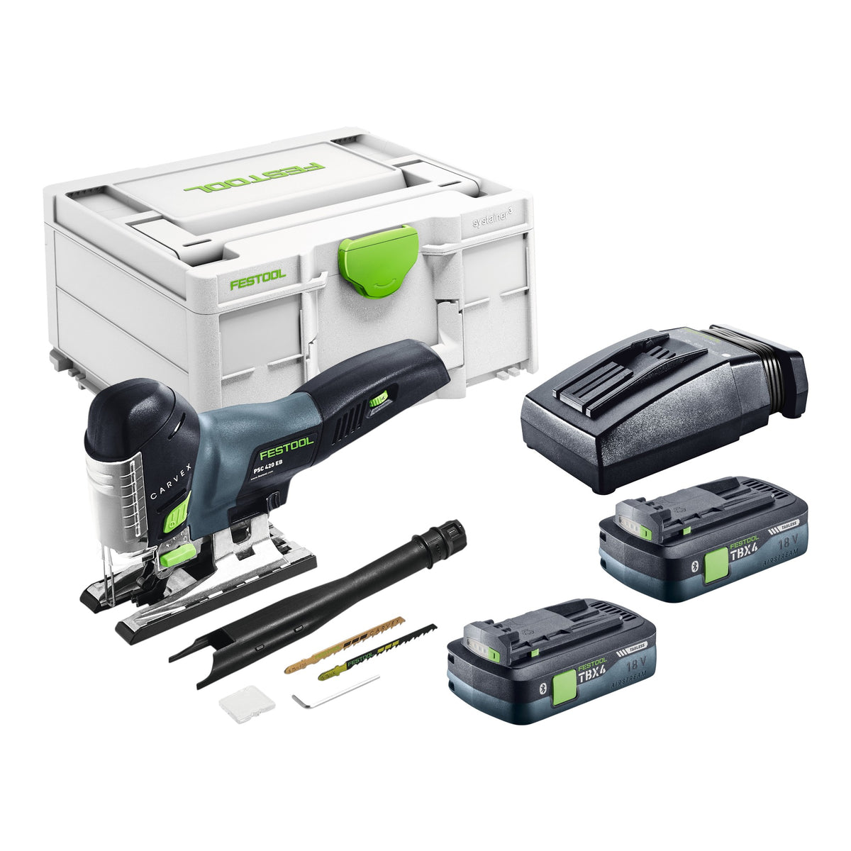 Festool CARVEX PSC 420 HPC 4,0 EBI-Set Scie sauteuse pendulaire sans fil 18 V 120 mm ( 576523 ) Brushless + 1x batterie 4,0 Ah + chargeur + systainer + accessoires