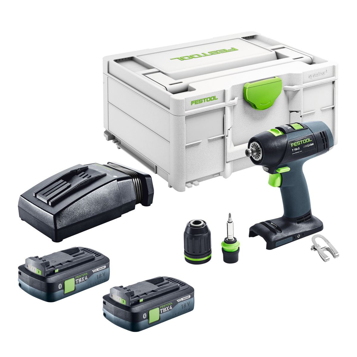 Festool T 18+3 HPC 4,0 I-Set Perceuse-visseuse sans fil 18 V 50 Nm Brushless ( 576989 ) + 2x batterie 4,0 Ah + chargeur + jeu d'excentrique + jeu d'angle + Systainer