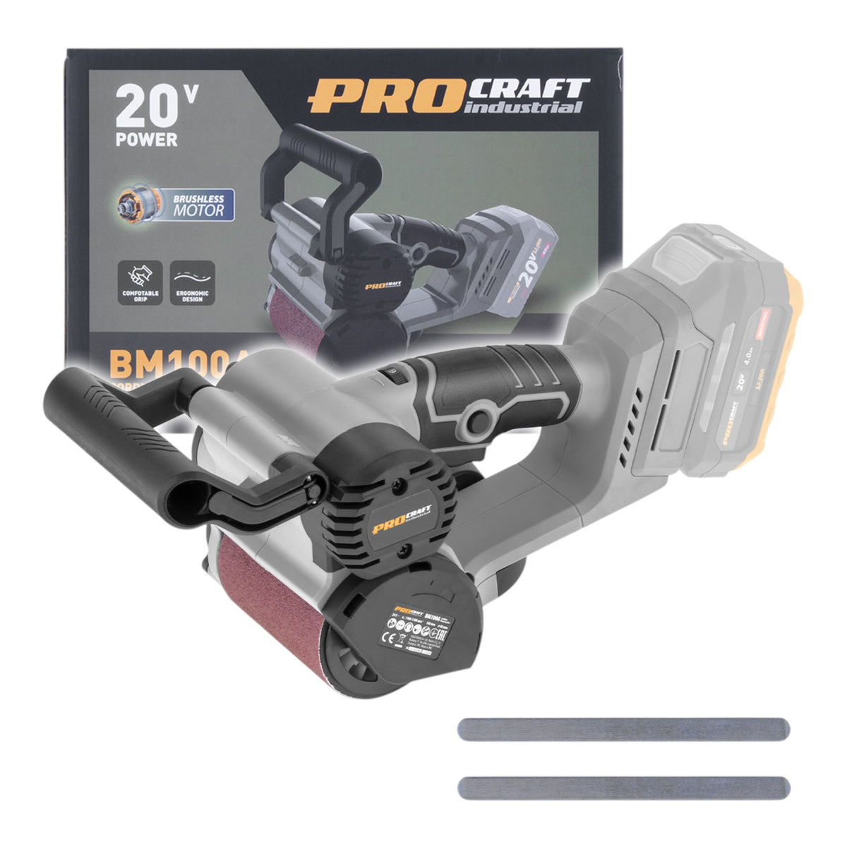 Procraft Industrial BM100A bb Ponceuse à rouleau sans fil 20 V 80 x 100 mm Brushless Solo - sans batterie, sans chargeur