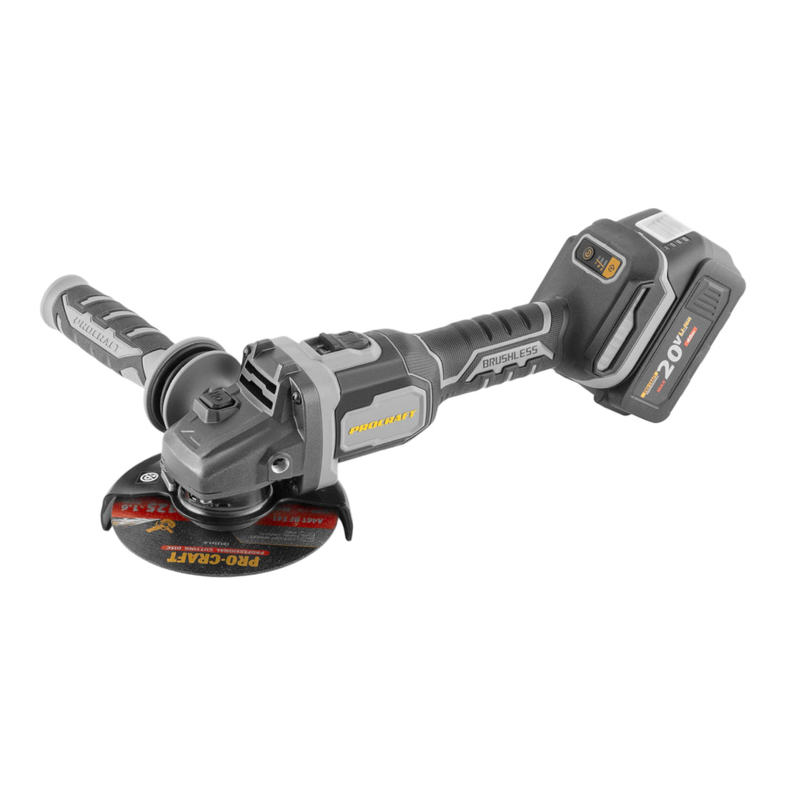 Procraft Industrial AG125B-CD Meuleuse d'angle sans fil 20 V 125 mm Brushless + 1x batterie 4,0 Ah + chargeur + coffret