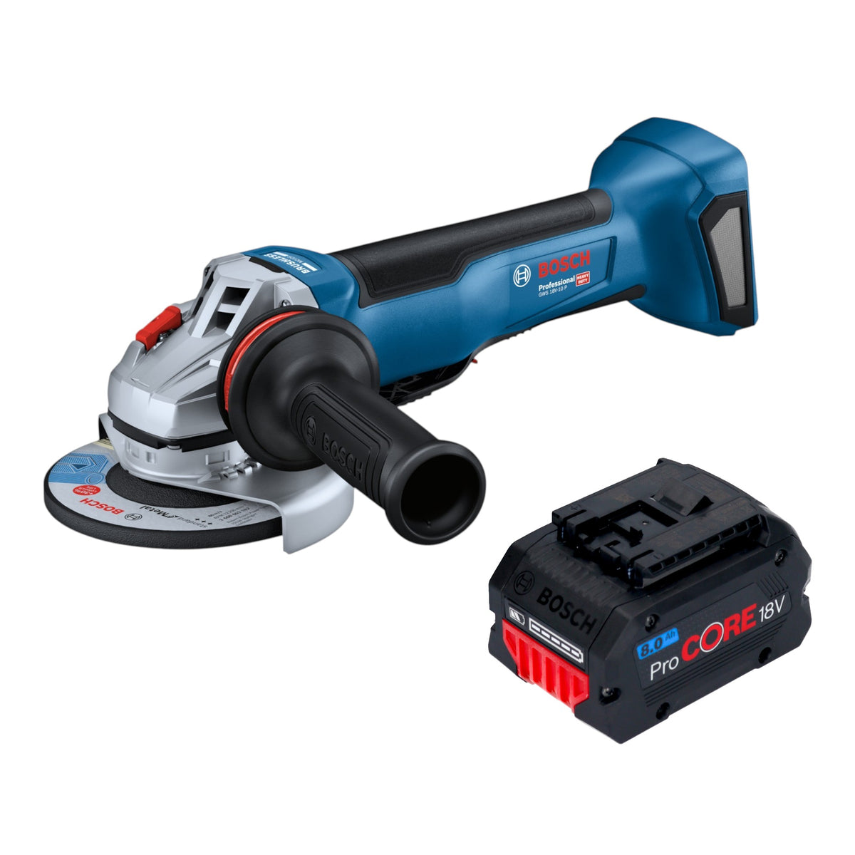 Meuleuse d'angle sans fil Bosch GWS 18V-10 P Professional 18 V 125 mm sans balais + 1 batterie ProCORE 8,0 Ah - sans chargeur