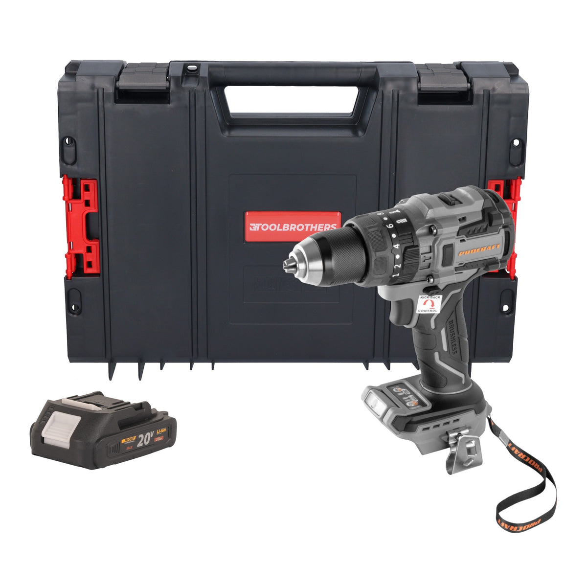 Perceuse-visseuse sans fil Procraft Industrial CD20B-BB 20 V 150 Nm sans balais + 1 batterie 2,0 Ah + mallette RHINO - sans chargeur