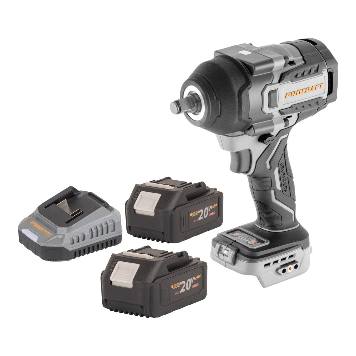 Visseuse à chocs sans fil ProCraft Industrial IW850A-BB 20 V 850 Nm 1/2" sans balais + 2 batteries 4,0 Ah + chargeur