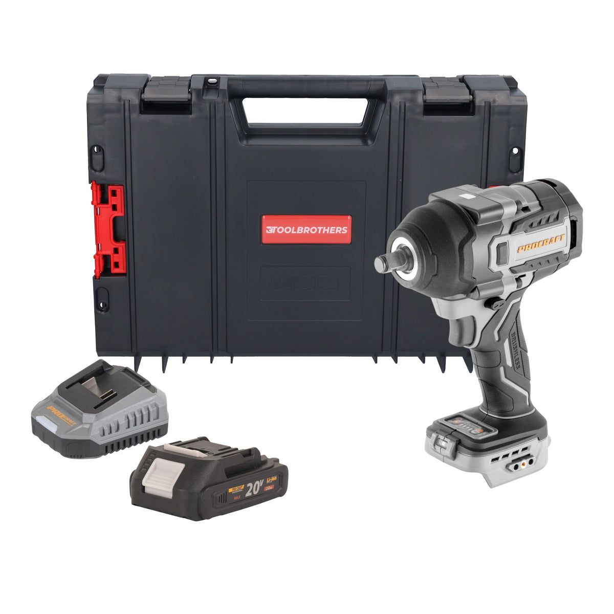 Visseuse à chocs sans fil ProCraft Industrial IW850A-BB 20 V 850 Nm 1/2" sans balais + 1 batterie 2,0 Ah + chargeur + mallette à outils RHINO