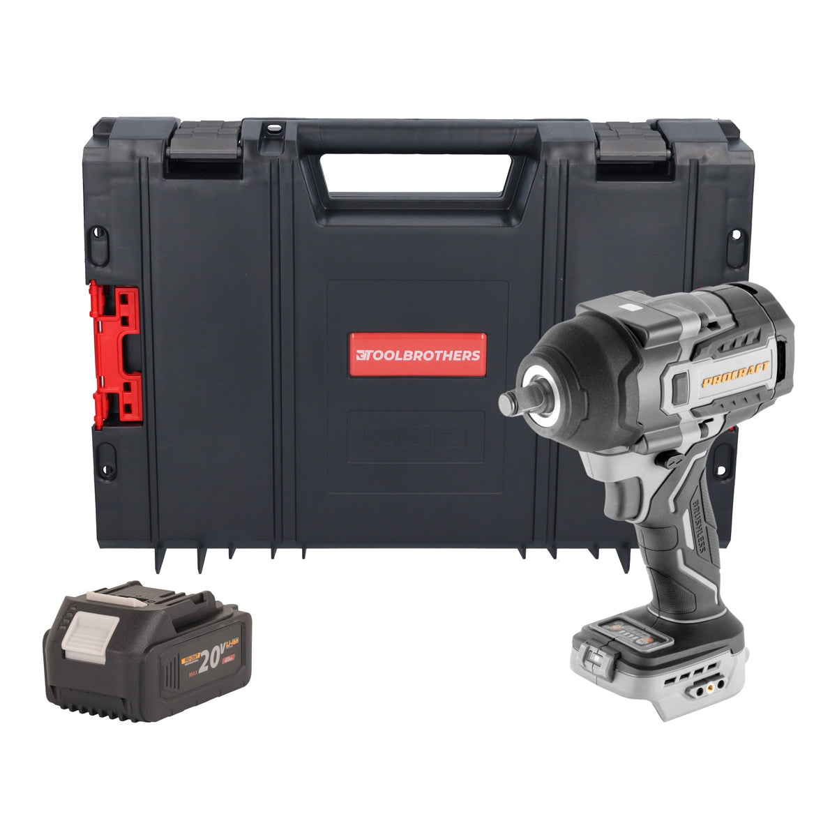 Visseuse à chocs sans fil ProCraft Industrial IW850A-BB 20 V 850 Nm 1/2" sans balais + 1 batterie 4,0 Ah + mallette à outils RHINO - sans chargeur