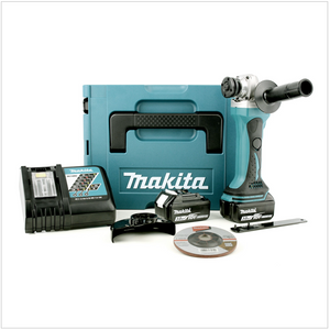 Makita BGA 452 RFJ Meuleuse d'angle sans fil 18V Li-ion 115 mm + 2x Batteries Makita BL1830 B + Chargeur Makita DC 18 RC + Coffret Makita Makpac taille 2