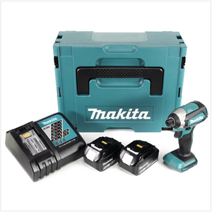 Makita DTD 153 RFJ Visseuse à percussion sans fil 18V, sans balai + 2x Batteries BL 1850 B 5,0 Ah + Chargeur rapide DC 18 RC + Makpac 2