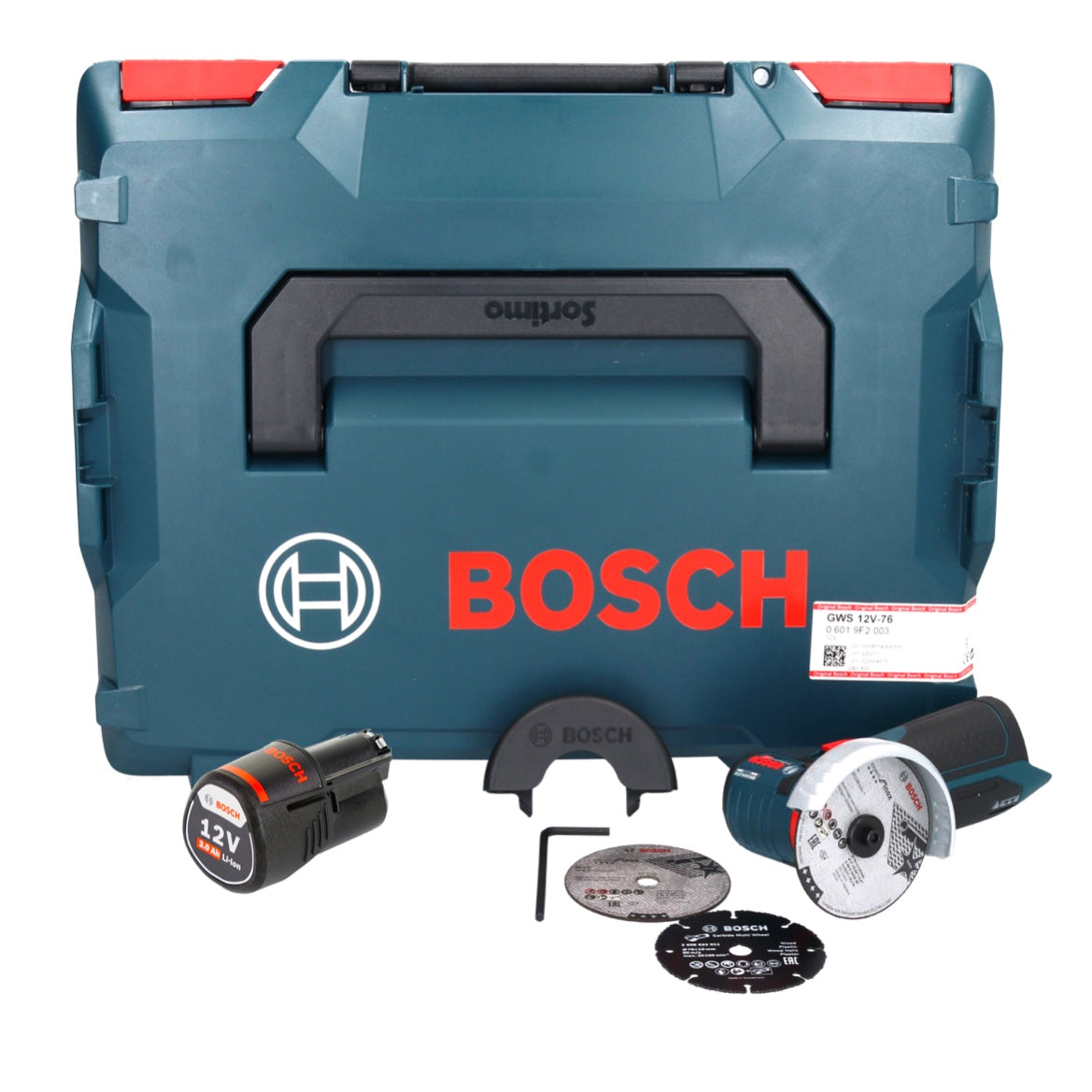 Bosch GWS 12V-76 Professional Meuleuse angulaire sans fil 12 V 76 mm Brushless + 1x batterie 3,0 Ah + L-Boxx - sans chargeur