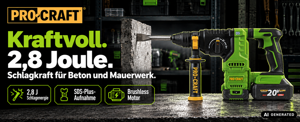 Procraft PHA30-bb-c Marteau perforateur sans fil 20 V 2,8 J SDS plus Brushless + coffret - sans batterie, sans chargeur