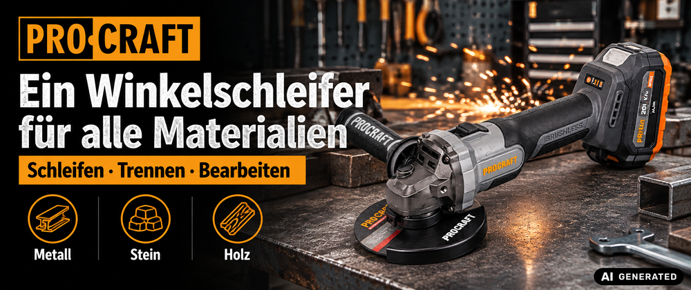 Procraft Industrial AG125Abb Meuleuse d'angle sans fil 20 V 125 mm Brushless + 1x batterie 4,0 Ah + boîte à outils RHINO - sans chargeur