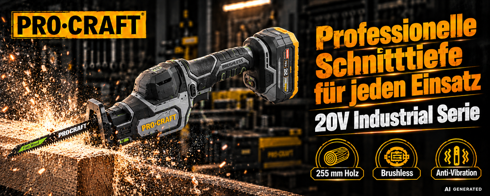 Procraft Industrial RS20Abb Scie sabre Recipro 20 V Brushless + 1x batterie 4,0 Ah - sans chargeur