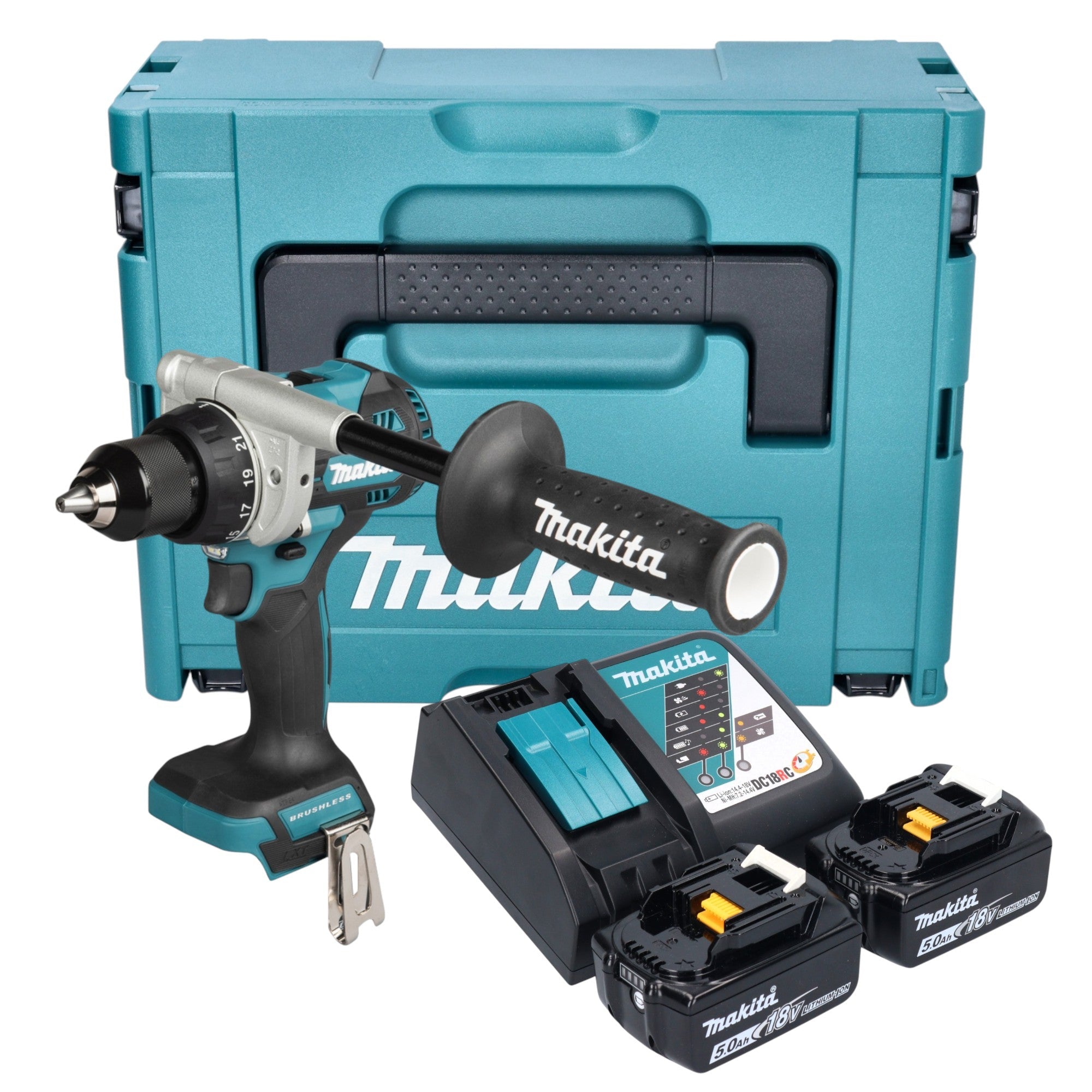 Makita DDF 492 RTJ Akku Bohrschrauber 18 V 141 Nm Brushless + 2x Akku 5,0 Ah + Ladegerät + Makpac