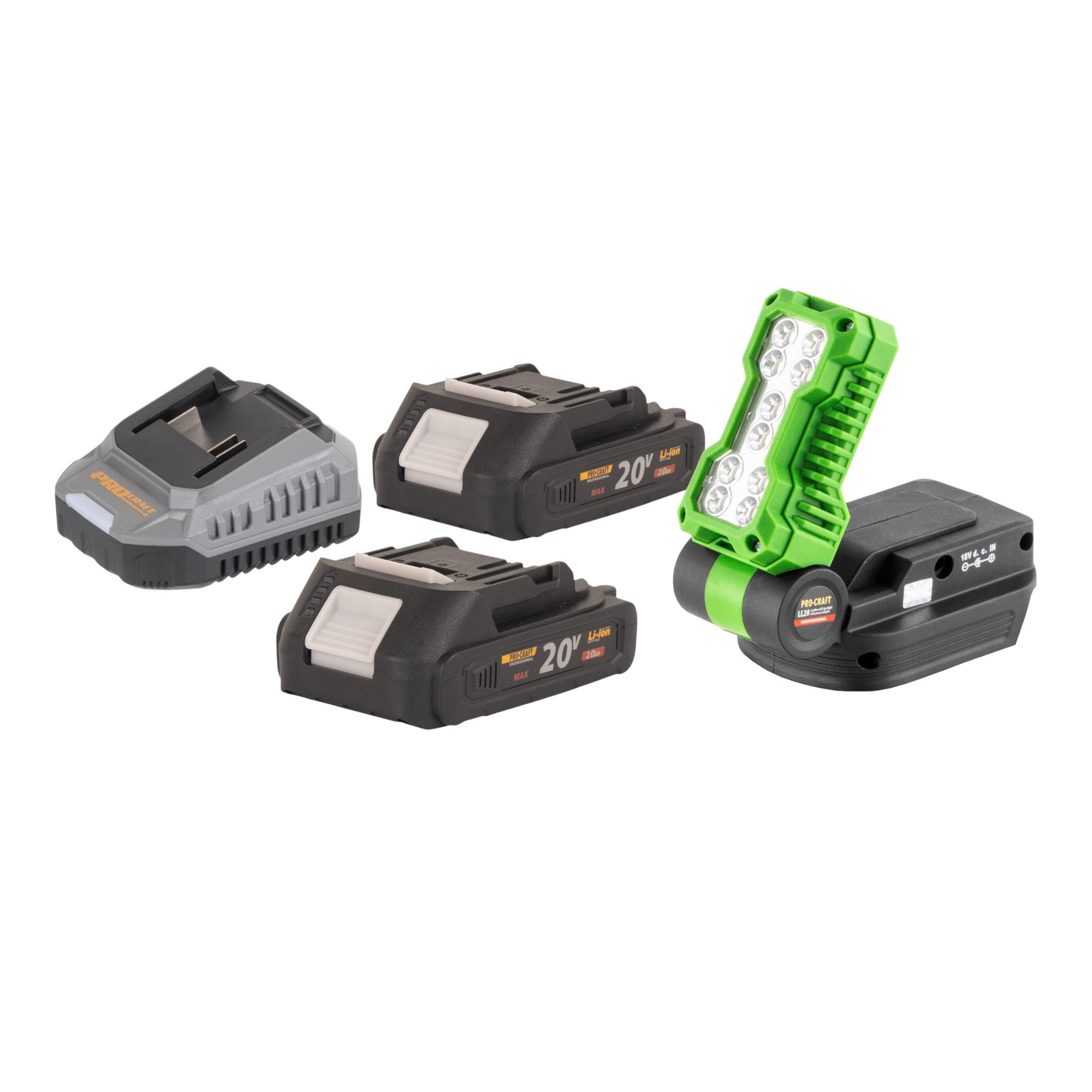 Procraft LL20bb Akku LED Strahler 20 V 500 lm + 2x Akku 2,0 Ah + Ladegerät