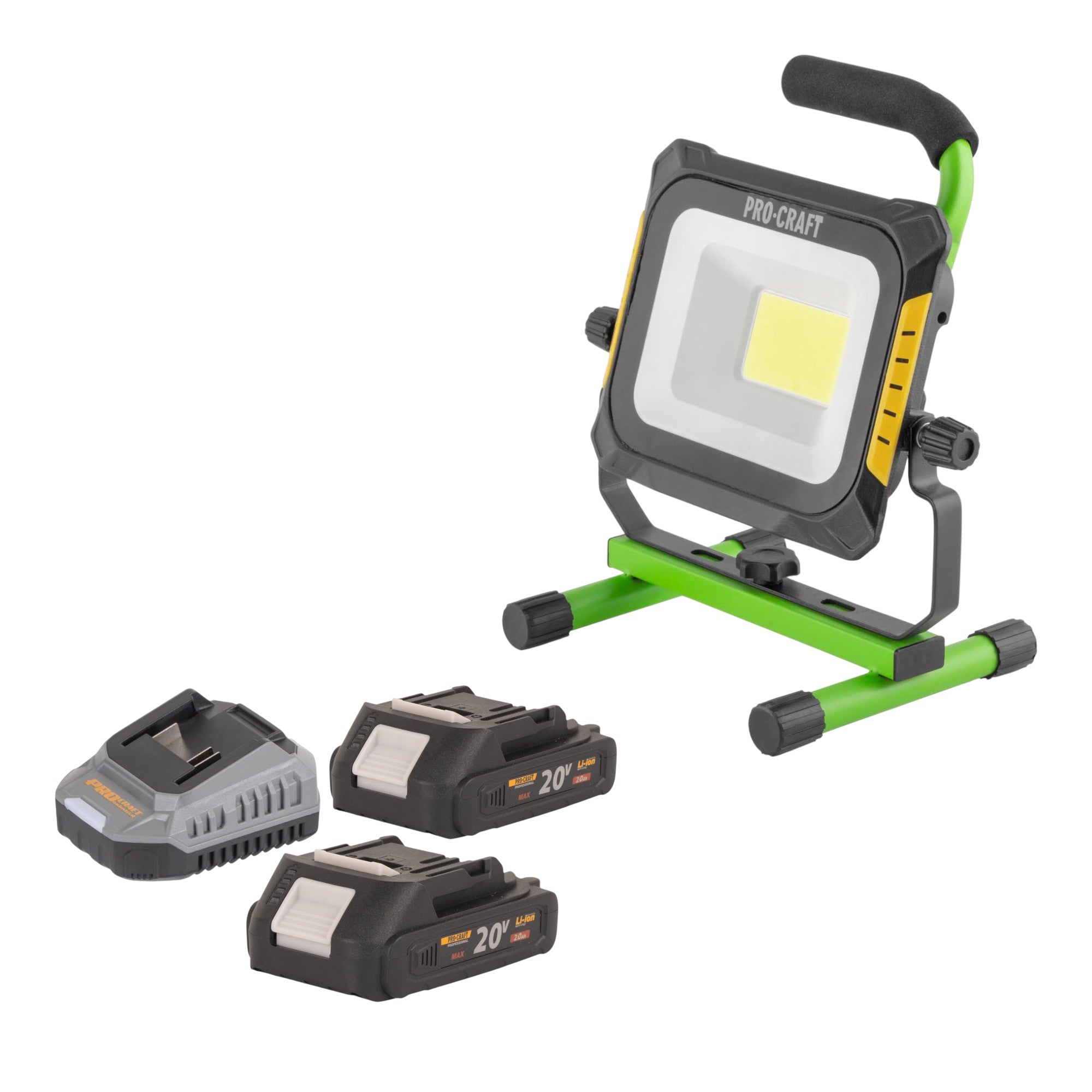 Procraft LP20 Akku LED Strahler 20 V IP 20 + 2x Akku 2,0 Ah + Ladegerät