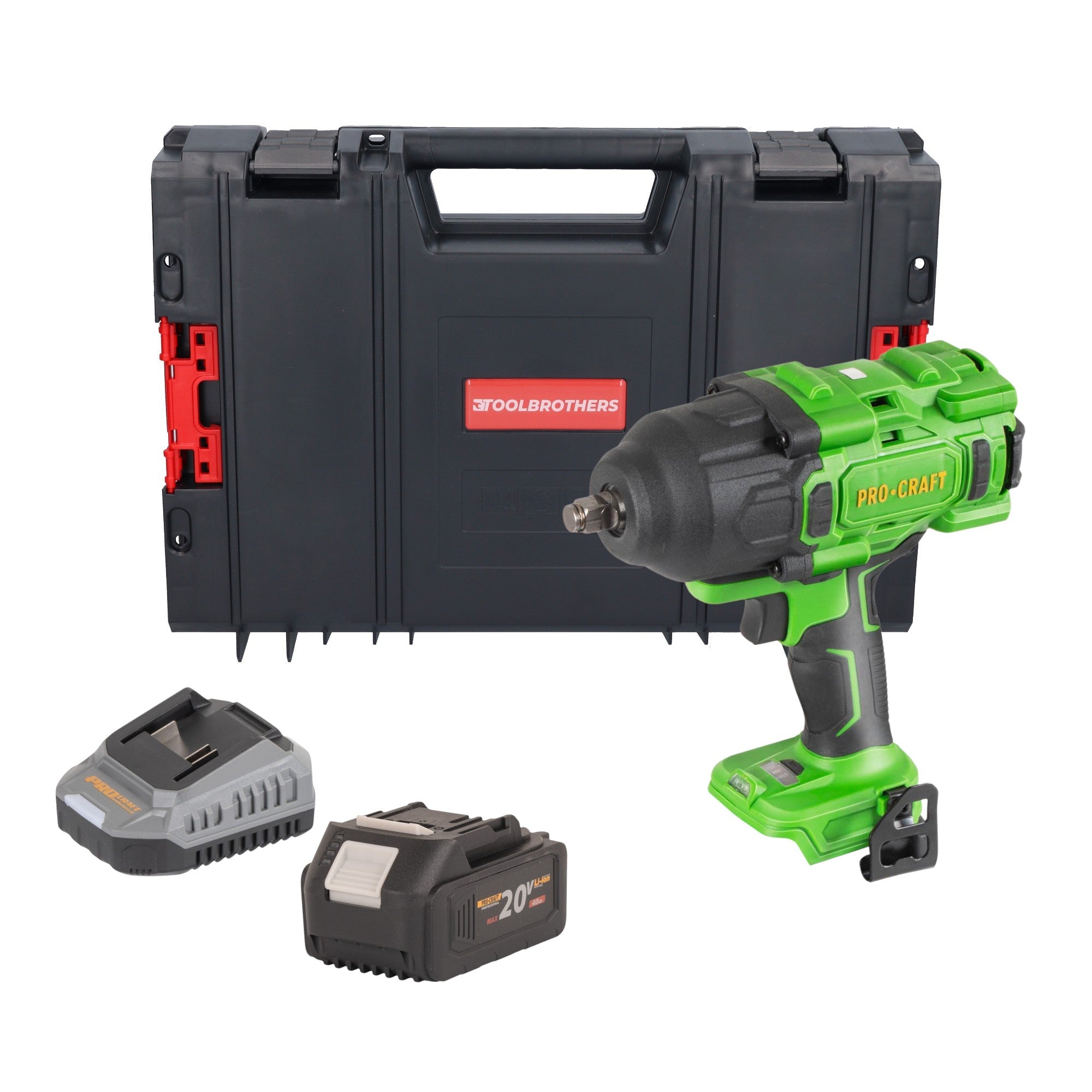 Procraft PWA80bb Akku Schlagschrauber 20 V 1600 Nm 1/2" Brushless + 1x Akku 4,0 Ah + Ladegerät + RHINO Toolcase