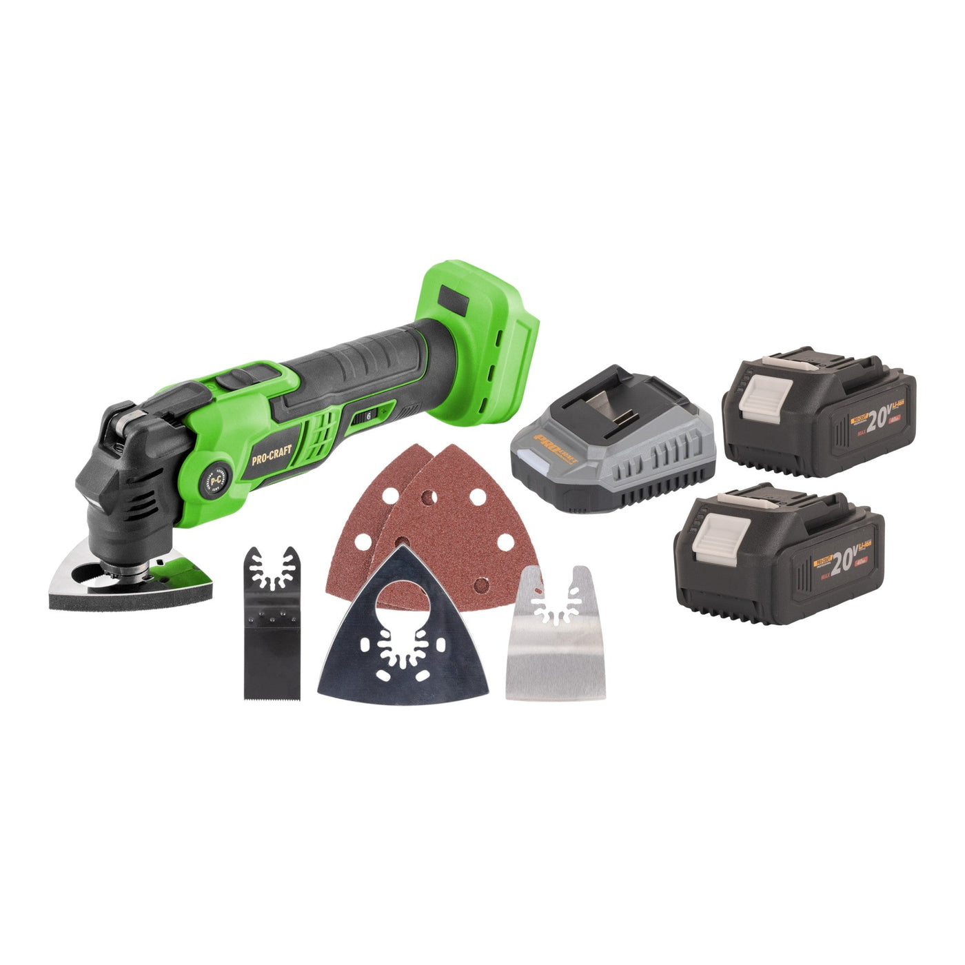 Procraft PMT22bb Akku Multifunktionswerkzeug 20 V Brushless + 2x Akku 4,0 Ah + Ladegerät