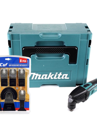 Makita DTM 50 ZJ 18V Li-Ion Akku Multifunktion Werkzeug Solo im Makpac + WellCut MT-8 8 tlg. Sägeblätter Set - Toolbrothers