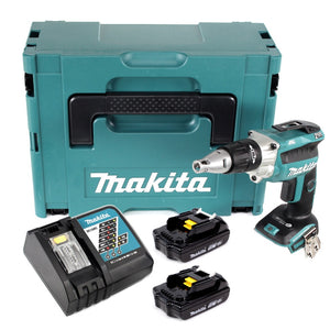 Makita DFS 250 RYJ Visseuse plaque de plâtre sans fil Brushless 18V  + 2x Batteries 1,5 Ah + Chargeur + Coffret Makpac