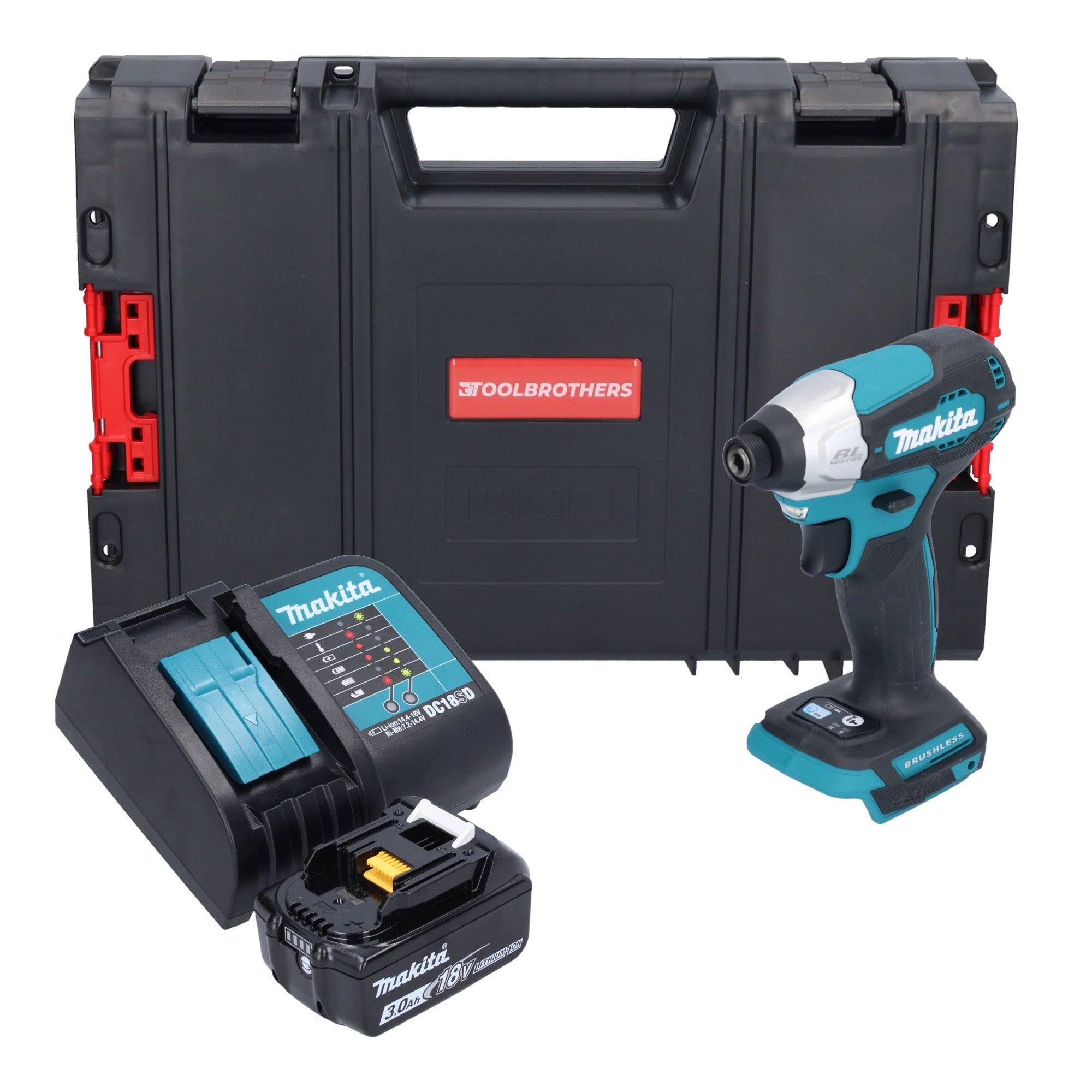 Makita DTD 157 SF1J R Akku Schlagschrauber 18 V 140 Nm 1 4 Brushless 1x Akku 3 0 Ah Ladegeraet RHINO 0 - toolbrothers