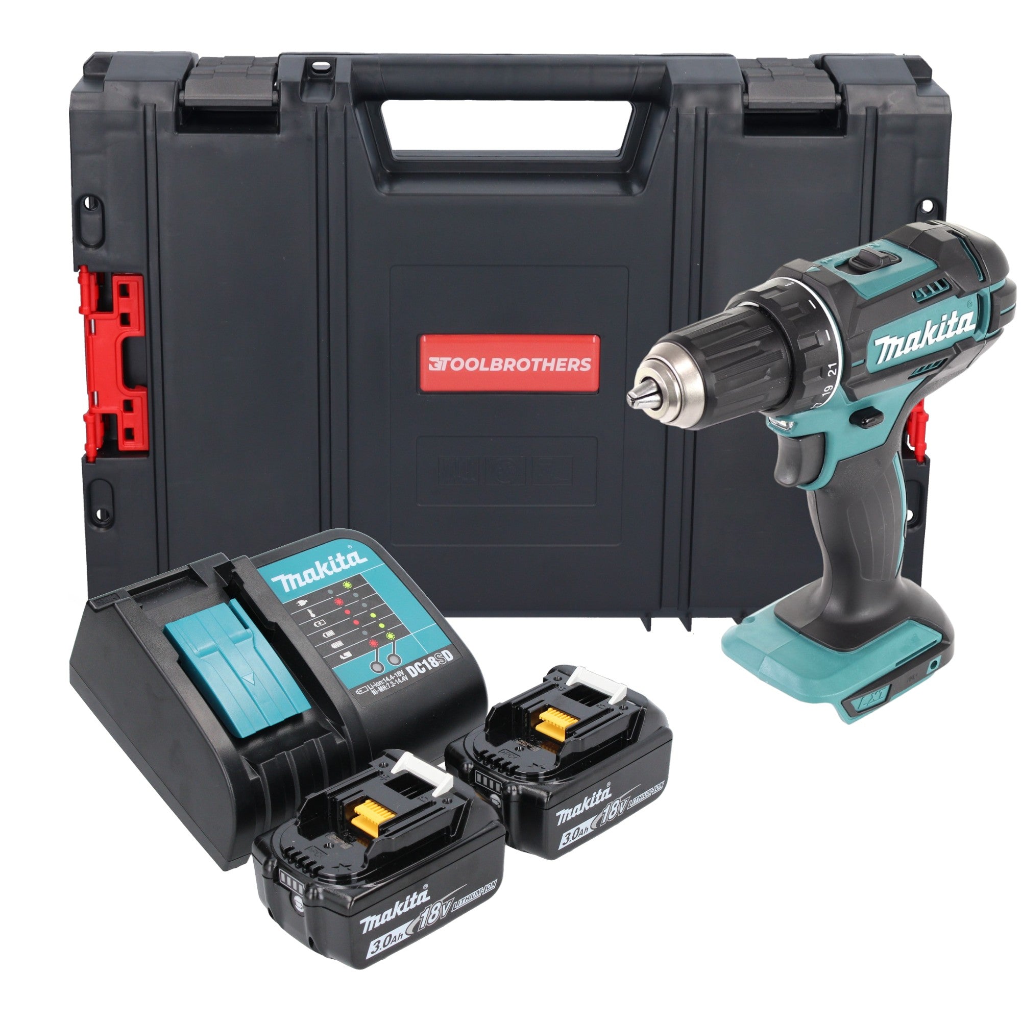 Makita DDF 482 SFJ R Akku Bohrschrauber 18V 62Nm 2x Akku 3 0 Ah Ladegeraet RHINO 0 - toolbrothers