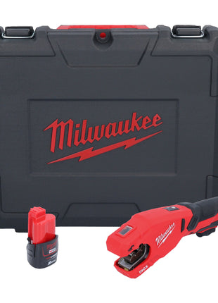 Coupe-tube en acier inoxydable sur batterie Milwaukee M12 PCSS-201C 12 V 12 - 28 mm + 1x batterie 2,0 Ah + étui - sans chargeur