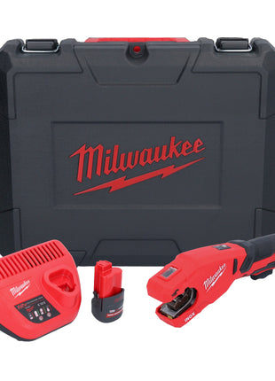 Cortatubos de acero inoxidable a batería Milwaukee M12 PCSS-251C 12 V 12 - 28 mm + 1x batería 2,5 Ah + cargador + estuche