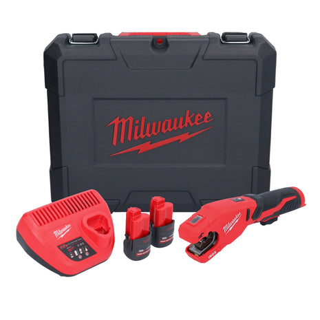 Milwaukee M12 PCSS-252C cortatubos de acero inoxidable a batería 12 V 12 - 28 mm + 2x baterías 2,5 Ah + cargador + estuche