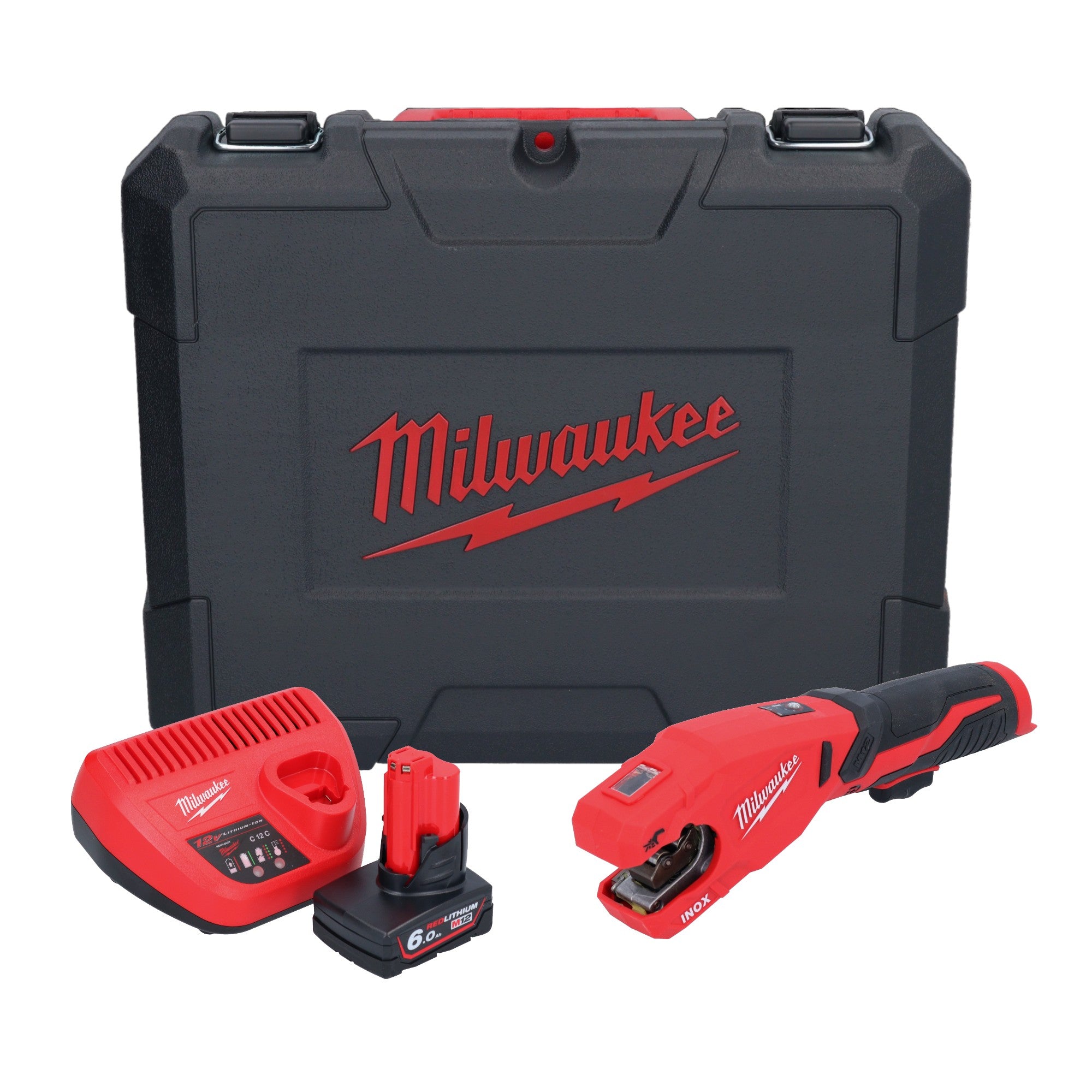 Milwaukee M12 PCSS 601C Akku Edelstahl Rohrabschneider 12 V 12 28 mm 1x Akku 6 0 Ah Ladegeraet Koffer 0 - toolbrothers
