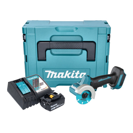 Amoladora angular a batería Makita DMC 300 RT1J 18 V 76 mm sin escobillas + 1x batería 5,0 Ah + cargador + Makpac