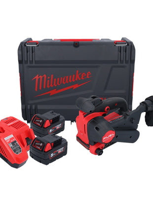 Milwaukee M18 FBTS75-502X akumulatorowa szlifierka taśmowa 18 V 75 x 457 mm bezszczotkowa + 2x akumulator 5,0 Ah + ładowarka + skrzynka HD