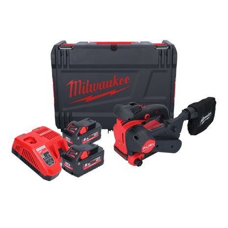 Lijadora de banda a batería Milwaukee M18 FBTS75-552X 18 V 75 x 457 mm sin escobillas + 2x batería 5,5 Ah + cargador + caja HD