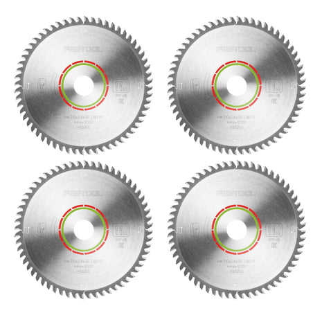 Hoja de sierra circular Festool HW 210x2,4x30 TF60 LAMINATE/HPL 4 piezas (4x 493200) 210 x 2,4 x 30 mm 60 dientes para laminado, paneles revestidos, vidrio acrílico, paneles de resina de melamina y materiales de superficie sólida