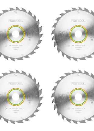 Hoja de sierra circular Festool HW 230x2,5x30 W24 WOOD STANDARD 4 piezas (4x 500647) 230 x 2,5 x 30 mm 24 dientes para todos los materiales de madera, paneles de materiales de construcción, plásticos blandos, desbaste