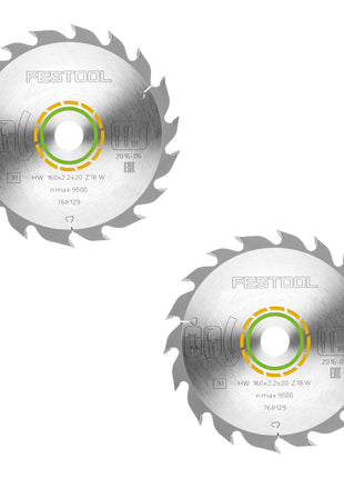 Festool HW 160x2,2x20 W18 Lame circulaire WOOD STANDARD 2 pcs ( 2x 768129 ) 160 x 2,2 x 20 mm 18 dents pour tous les matériaux en bois, bois massif, plaques de plâtre