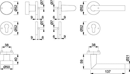 HOPPE Garniture à rosette Amsterdam 58/42KV/42KVS/1400 aluminium F1 ( 3000203803 )