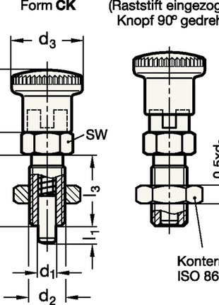 Trzpień ustalający GN 817 d1 10 mm d2 M 16 x 1,5 mm l1 12 mm ( 4601001396 )