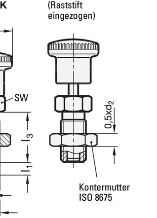 Trzpień ustalający GN 817 d1 10 mm d2 M 16 x 1,5 mm l1 12 mm ( 4601001396 )