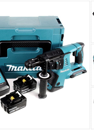 Makita DHR 264 2 x 18 V / 36 V Li-Ion SDS Plus Akku-Bohrhammer in Makpac 4 mit Einlage + 2 x BL 1850 B 18 V 5,0 Ah Li-Ion Akku + 1 x DC18RC Ladegerät + 5 tlg. Hartmetall Bohrer Set für Mauerwerk und Beton - Toolbrothers