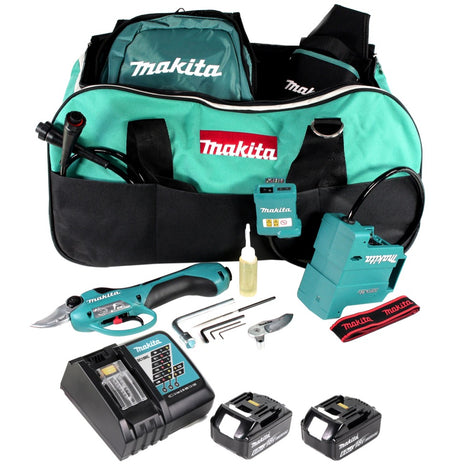 Makita DUP 361 RG Akku Rebschere Astschere 36 V ( 2x 18 V ) + 2x Akku 6,0 Ah + Ladegerät + Tasche - Toolbrothers