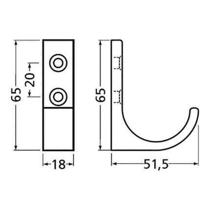 HERMETA Crochet pour manteaux 0149 simple Saillie 51,5 mm ( 3000283357 )