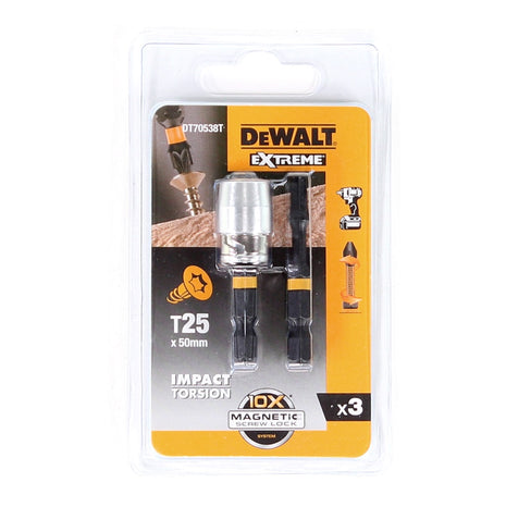 DeWalt DT 70538 T Bit-Set 2 x Schrauber-Bit T25 50mm + 1 x Magnetischer Bit-Ring - Toolbrothers