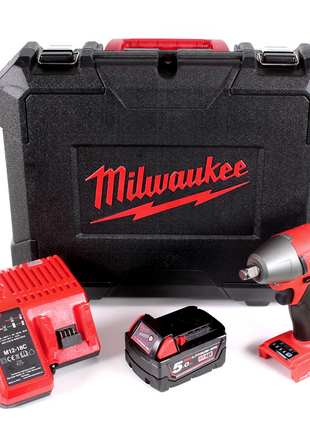 Milwaukee M18 ONEIWF12 501C 18 V Li-Ion Akku Schlagschrauber im Werkzeugkoffer + 1x M18 B5 5,0 Ah Akku + M12-M18C Ladegerät - Toolbrothers