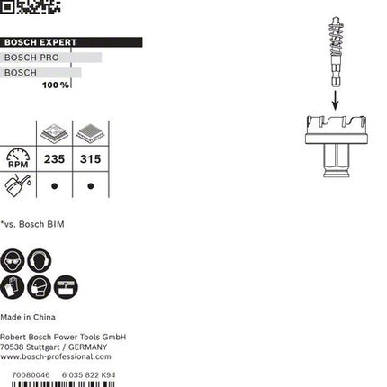 Scie cloche BOSCH Expert Scie à tôle diamètre 51 mm profondeur de coupe 5 mm (4000800275)