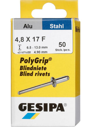 Remache ciego GESIPA Vástago de remache PolyGrip® dxl 4,8 x 17 mm (4000813762)