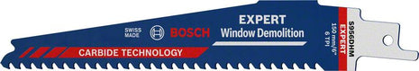 Lame de scie sabre BOSCH Expert Window Demolition S 956 DHM Longueur 150 mm Largeur 6 mm ( 4000837427 )