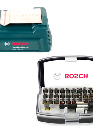 Bosch GSB 18-2-Li Plus Schlagbohrschrauber Professional 18 V im Koffer + 1x GBA 6,0 Ah Akku + Bosch GAL 1880 CV Schnellladegerät + Bosch 32 teiliges Bit Set + Bosch USB Ladegerät Adapter für 18V Akkus - Toolbrothers