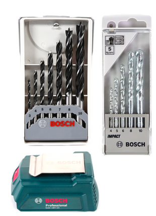 Bosch GSB 18-2-Li Plus Schlagbohrschrauber Professional 18 V im Koffer + 1x GBA 6,0 Ah + Bosch GAL 1880 CV Schnellladegerät + Bosch 5 tlg. Steinbohrer Set + Bosch Holzbohrer Set 7 tlg. + Bosch USB Ladegerät Adapter für 18V Akkus - Toolbrothers