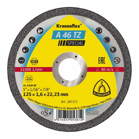 Disco de corte KLINGSPOR A 46 TZ Special D125x1,6mm recto (4000841487)