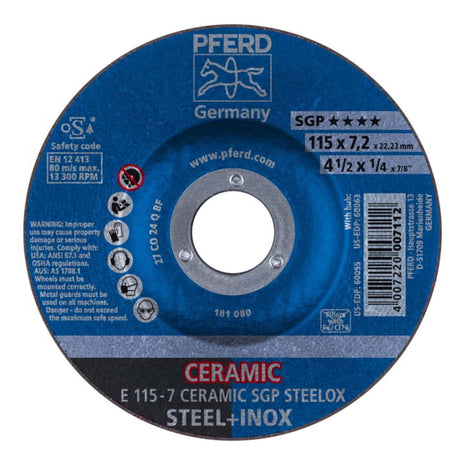 Disco abrasivo PFERD CERAMIC SGP STEELOX D115xS7mm (4000843236)